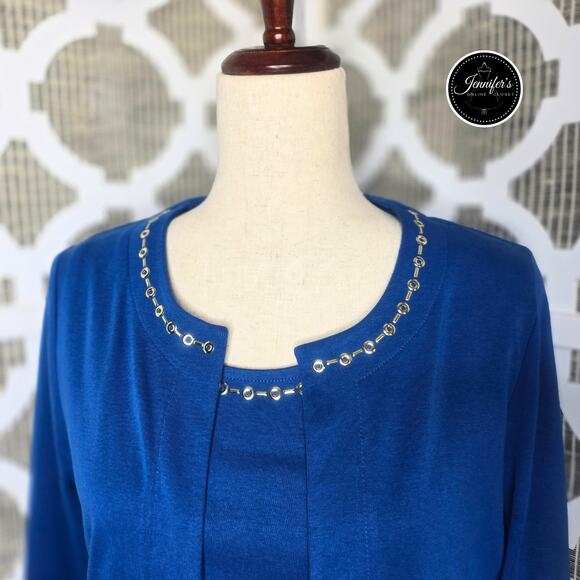 Rafaella 2-Piece Blue & Silver Embellished Open Cardigan Set Size MP - Picture 3 of 12